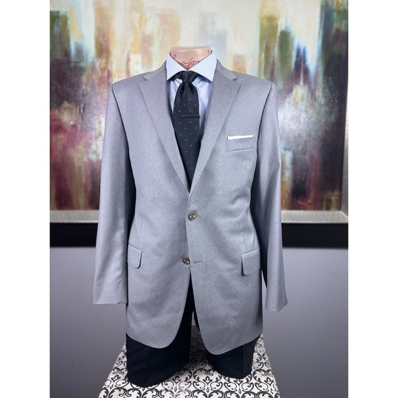 42R‎ Mens Hickey Freeman Traveler Worsted Wool Gray Blazer - Coat Suit Jacket